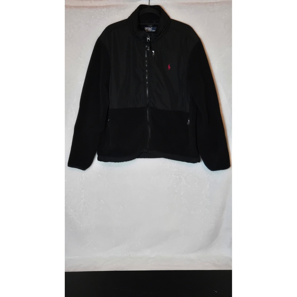 Polo Ralph Lauren Mens Black Polartec Fleece/Block Full Zip Jacket Red Pony
